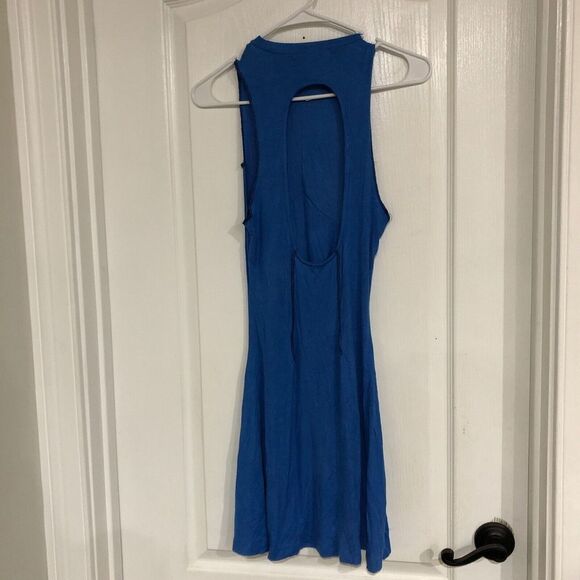 Urban Outfitters Mini Dress Uo Deja Seamed Mock Neck Cutout Back Blue Medium - Picture 6 of 8